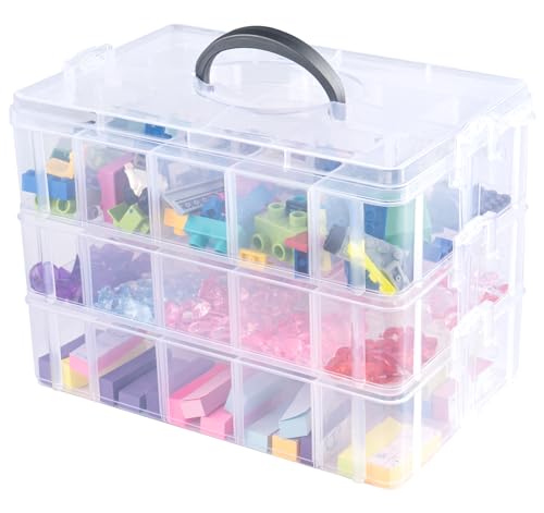 Anstore Stapelbare Aufbewahrungsbox mit Fächern, Verstärkte 3-Ebenen Klarer Kunststoff Aufbewahrungsbox mit Deckel, Praktische Sortierbox für Handarbeiten, Schmuck, Spielzeug, Bausteine, Nähzubehör Anstore Stapelbare Aufbewahrungsbox mit Fächern, Verstärkte 3-Ebenen Klarer Kunststoff Aufbewahrungsbox mit Deckel, Praktische Sortierbox für Handarbeiten, Schmuck, Spielzeug, Bausteine, Nähzubehör von Anstore