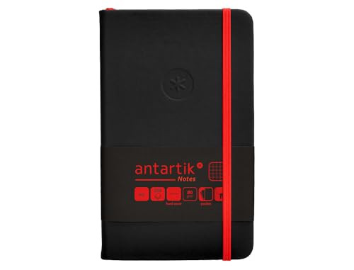Antartik Notizheft mit Gummiband, fester Einband, A6 Blatt, kariert, schwarz und rot, 100 Blatt, 80 g, FSC von Antartik
