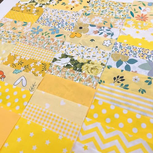 Baumwollstoff, Bastelbedarf, Quilten, Patchworkstoff, Patchwork-Stoff, Quilten, Patchwork-Stoff, Quilten, Patchwork-Stoff, DIY für Quilten, Baumwoll-Patchwork-Kissen, Gelb, 24,9 x 24,9 cm, 42 Stück von Antetek