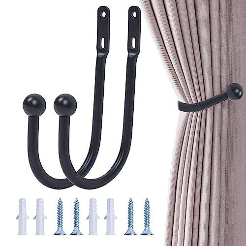 Antfly 2 Stück Dekorativer Raffhalter für Gardinen, Metall Raffhalter Wandbefestigung U-Form Raffbügel für Vorhänge Vorhang Holdbacks Tieback Hooks Dekorativer Raffhalter (Schwarz) von Antfly