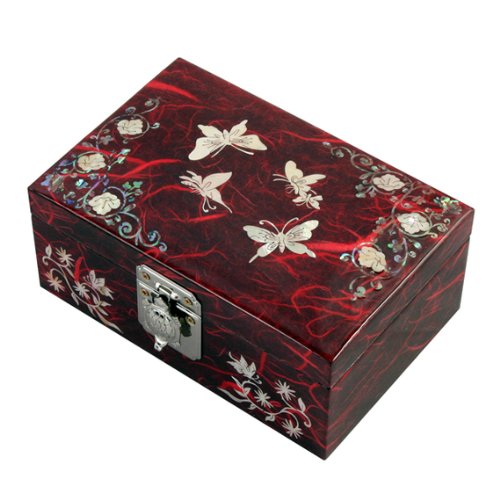 Antique Alive Schmuckkästchen aus Perlmutt, asiatischer Holz Schmuckschatulle, Andenken, Schmuck, Schatz, Geschenkbox, Organizer (Schmetterling) von Antique Alive