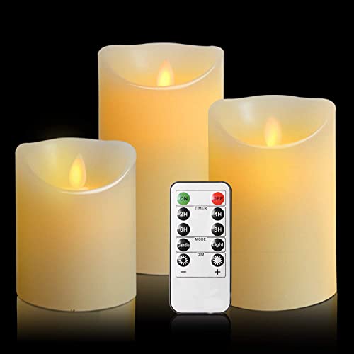 OSHINE LED Kerzen led kerzen mit timer,Flammenlose Kerzen 300 Stunden Dekorations-Kerzen-Säulen im 3er Set 10-Tasten Fernbedienung mit 24 Stunden Timer-Funktion (3 * 1, Ivory) von Antizer
