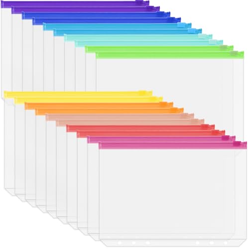 Antner 20 Stück A5 Bindertaschen mit 6 Löchern, Geldfüllumschläge zum Geldsparen, 10 verschiedene Farben, Reißverschlussbeutel, Budgetplaner-Einlagen, lose Blätter, Geldorganizer-Taschen für A5, 6 von Antner