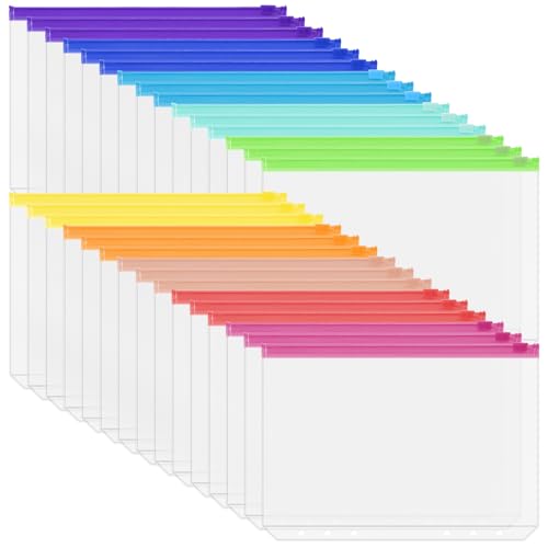 Antner 30 Stück A5 Bindertaschen mit 6 Löchern, Geldfüllung, Umschläge zum Geldsparen, 10 verschiedene Farben, Reißverschlussbeutel, Budgetplaner-Einlagen, lose Blätter, Geldorganizer-Taschen für A5 von Antner