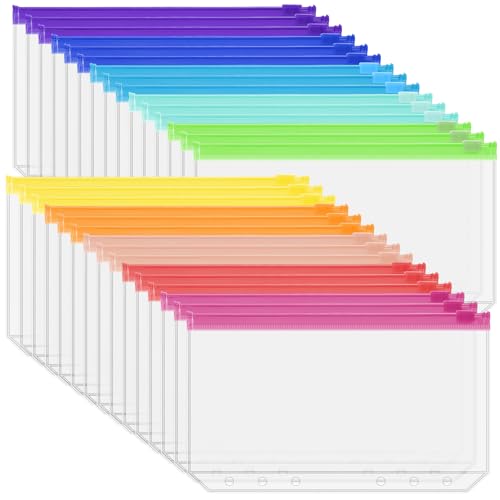 Antner 30 Stück A6 Bindertaschen, 6 Löcher, Budget-Bindereinsätze, 10 verschiedene Farben, Reißverschlussbeutel, Geldbeutel, Geldorganizer für A6 6-Ringbücher von Antner