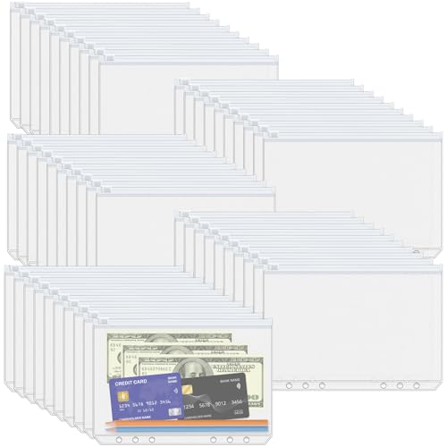 Antner 50 Stück A5 Bindertaschen mit 6 Löchern, Budgetplaner-Einsätze, Geldfüllung, Umschläge für Geld, Organizer, weiße Reißverschlusstasche, Ordner, wasserdicht, PVC, lose Blätter, Füllbeutel für A5 Antner 50 Stück A5 Bindertaschen mit 6 Löchern, Budgetplaner-Einsätze, Geldfüllung, Umschläge für Geld, Organizer, weiße Reißverschlusstasche, Ordner, wasserdicht, PVC, lose Blätter, Füllbeutel für A5 von Antner