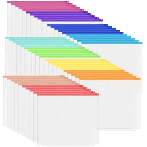 Antner 50 Stück Briefformappen für 3-Ringordner, 10 verschiedene Farben, Reißverschlussbeutel, wasserdicht, PVC, Dokumenten-Organizer, Aktenordner, 3-Loch-Einlage, lose Blätter, Seitenhüllen von Antner