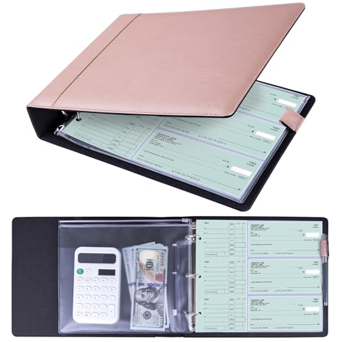 Antner Business-Scheckbuchordner mit 3 Ringen, für 3 auf einer Seite, Schreibtischbuch-Schecks, 600 Schecks, PU-Leder, Scheckbuchmappe mit Reißverschlusstasche, passend für 3 und 9 Löcher von Antner