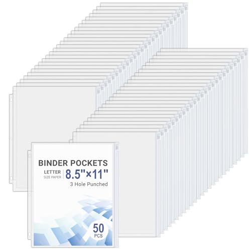 Antner Dokumententasche in Briefgröße für 3-Ringordner, weißer Reißverschluss, Dokumenten-Organizer, schweres PVC, 3 Löcher, lose Blätter, Seitenschutz, Seitenblattschutz, Seitenladung, 50 Stück von Antner