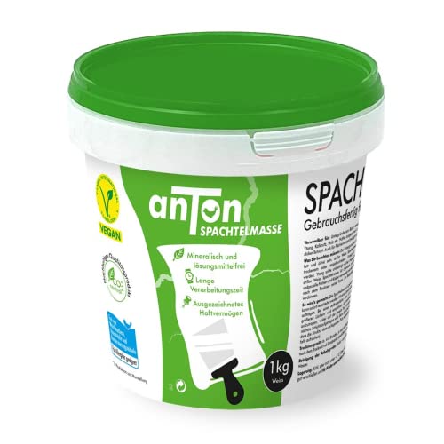 Anton Spachtelmasse 1kg | Weiß | spachteln | verfugen | ausbessern | schleifbar | hohes Haftvermögen | leichte Verarbeitung | 10-15m² von Anton Weiss