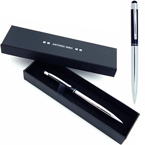 Antonio Miro Kugelschreiber schwarz silber metallic Kugelschreiber (blaue Tinte), Zufriedenheitsgarantie, Geschenkbox mit Logo, perfekt als Geschenk von Antonio Miro