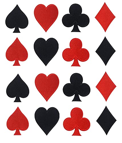 Antrix 16 Stück Spielkarten-Logo-Aufnäher, Pik und Herzen, Poker, zum Aufbügeln oder Aufnähen, für Kleidung, Las Vegas Karten, Gaming, bestickte Applikationen für Hüte, Jeans, Taschen, Jacken, Hosen, von Antrix