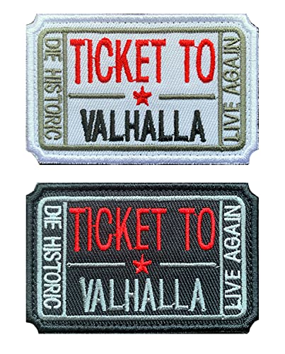 Antrix 2 Stück lustige Ticket to Valhalla Admit bestickte taktische lustige Abzeichen Emblem Patches – 8 x 5 cm von Antrix