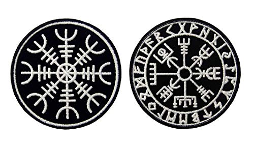Antrix 2 Stück nordische Wikingerkompass-Rune Patch Taktische Wikinger Kompass Runen Abenteuer Emblem Abzeichen Patches – Durchmesser 8 cm von Antrix