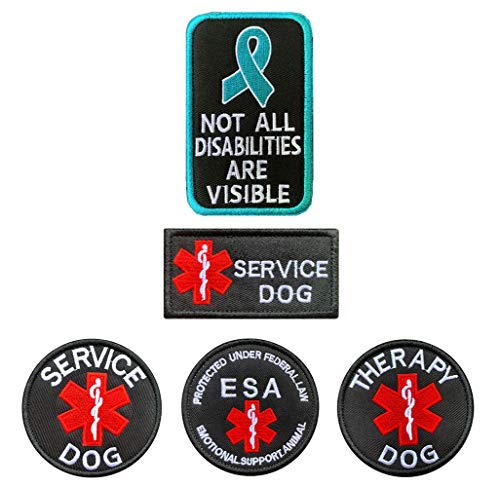 Antrix 5 Stück Service Dog Patches für Hundeweste, EMT EMS Medic Medical Dog Patch Not All Disabilities Are Visible Patch ESA Emotional Support Animal Emblem Badge Patch for Dogs and Pets Harness von Antrix