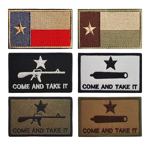 Antrix 6er-Set Texas-Flagge und Come and Take it taktischer Aufnäher mit Klettverschluss, Combat American Military Dekorativer Aufnäher für Armee-Kleidung, taktischer Rucksack, militärische Aktivität von Antrix