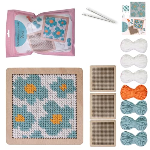 Anulely Needlepoint Coaster Kit | Stickerei Untersetzer Kit für Kreuzstich | Nähset mit 7 Garnen, 2 Webnadeln, Anleitung für Anfänger von Anulely