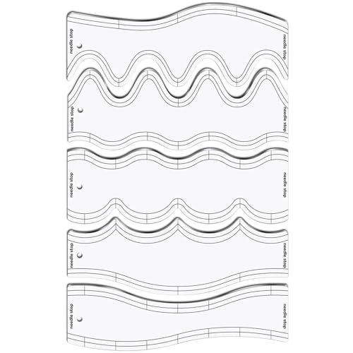 Anulely Wave Quilting Schablone Lineal, Transparent Quilting Vorlage Lineal, Klar Acryl Quilting Lineal 5 Nählineal Vorlagen Acryl Wellenlineal Nähwerkzeuge von Anulely