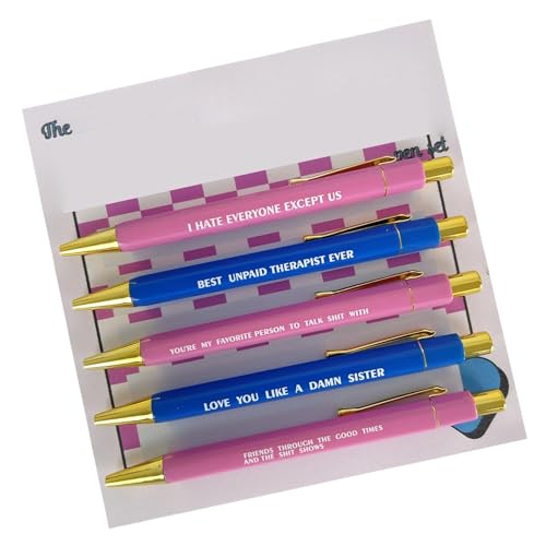 Kugelschreiber, 5 x einziehbarer Schreibstift – Arbeitsstifte für Erwachsene, einziehbar, lustige Zitate, schwarze Tinte, Kugelschreiber für Damen, Herren, Kollegen von Anulely