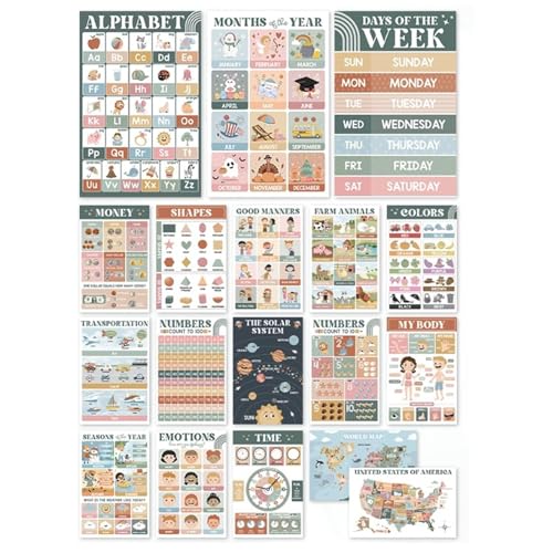 Lernposter für Vorschulen – 18 x böhmische Lernposter für Zuhause, bunt, beruhigende Klassenzimmer-Dekoration, Vorschulaktivitäten für Kindergarten, Grundschule, Kindergarten, Kindertagesstätte Lernposter für Vorschulen – 18 x böhmische Lernposter für Zuhause, bunt, beruhigende Klassenzimmer-Dekoration, Vorschulaktivitäten für Kindergarten, Grundschule, Kindergarten, Kindertagesstätte von Anulely