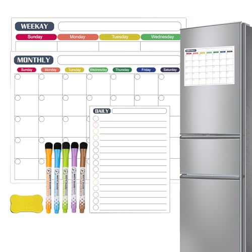 Magnetischer Wochenplaner für Kühlschrank, Magnettafel, trocken abwischbar, Wochenplaner, trocken abwischbar, Notizblock mit Markern, Tafel von Anulely