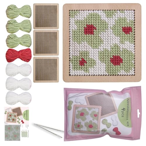 Nadel-Stickerei-Untersetzer-Set – Kreuzstich-Stickset, Untersetzerspitze, Nadelkunst- und Bastelbedarf mit 7 Garnen, 2 Nadeln, Anleitung (evtl. nicht in deutscher Sprache) von Anulely