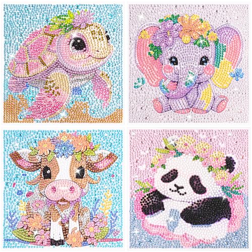4er Set Diamond Painting Kinder, 5D Diamant Painting Bilder Kinder, Diamond Painting Set ab 4 5 6 7 8 Jahre, Diamant Bilder Kinder für Wand Dekoration, Kreative Geschenk Junge Mädchen, 15x15 cm von Anuvice