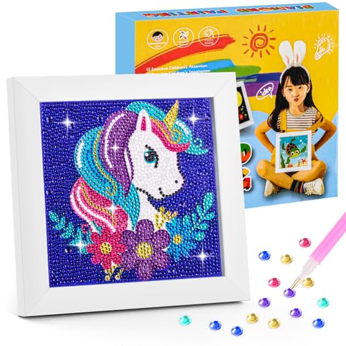 Anuvice Diamond Painting Kinder Mit Holzrahmen, Diamond Painting Einhorn, Diamond Painting Kinder Ab 4-6-8-10-12, 5D DIY Cartoon Diamant Painting Bilder für Home Wand Decor (18x18cm) von Anuvice