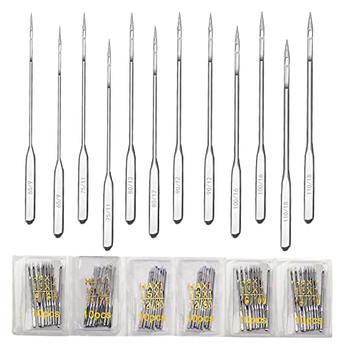 Anvin 60 Stück Nähmaschinennadeln Universal Regular Point für Singer, Brother, Janome, Varmax Heavy Duty Ball Point Nadeln verschiedene Größen 65/9, 75/11, 80/12, 90/14, 100/16, 110/18 (Silber) von Anvin