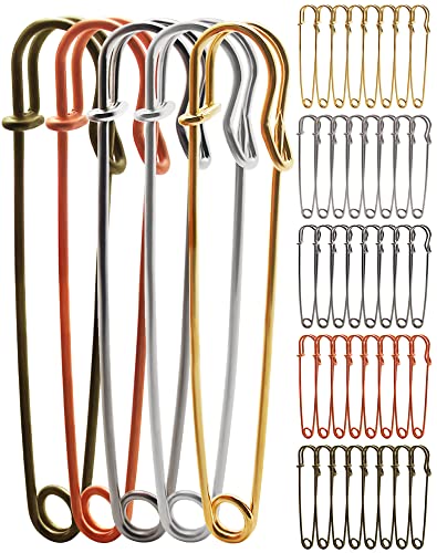 Anvin Große Sicherheitsnadeln, 10 cm, Sicherheitsnadeln, aus Stahl, 40 Stück, für Wäsche, Schlüsselanhänger, Kleidung, Röcke aus Segeltuch aus Leder (Schwarz, Gold, Silber, Bronze und Roségold) von Anvin