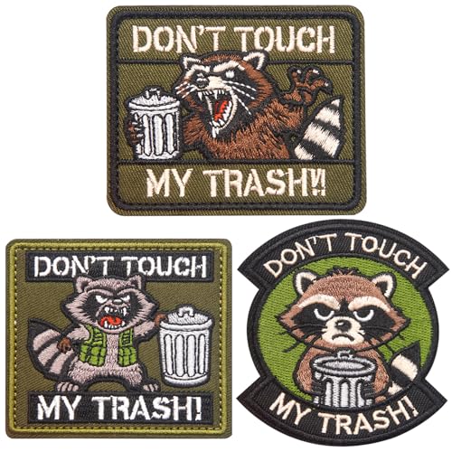Anwlki 3 Stück Waschbär Patches Klett Patch, lustig süß gestickte Aufnäher taktische Moral Klettverschluss-Aufnäher für Rucksäcke, Taschen, Westen, Militäruniformen, Jacken, Jeans, Hüte von Anwlki
