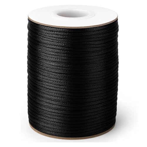 Anwyll 1,5 mm schwarze Nylonschnur – 91 m lange Windspielschnur, wetterbeständige Nylonschnur, schwarze Nylonschnur, Perlenfaden, Makramee-Besatz, Schnur für Halskette, Schmuckherstellung, Handwerk von Anwyll