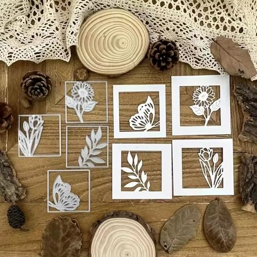 4 Stück/Set Blumen quadratischer Rahmen Metall-Stanzformen, quadratischer Rahmen, Stanzformen für Papierkarten, Stanzschablonen für DIY, Prägung, Kartenherstellung, Buchanhänger, dekorative von Anxendong