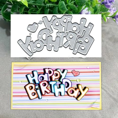 Metall-Stanzformen mit Aufschrift "Happy Birthday", "Happy Birthday", Papierkarten, Stanzschablonen für DIY, Prägung, Kartenherstellung, Buchanhänger, dekorative Papierschablonen, Scrapbooking von Anxendong