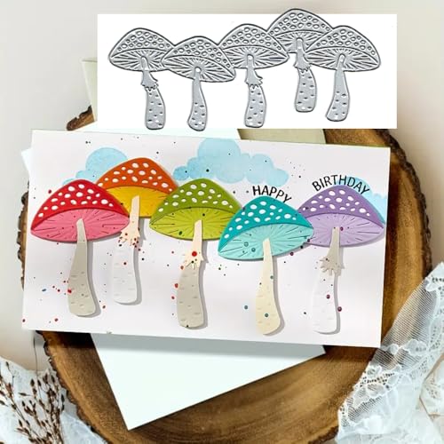 Metall-Stanzformen mit Pilzrahmen, 5 Stück/Set, Pilzrahmen, Stanzformen, Papierkarten, Stanzschablonen für DIY, Prägung, Kartenherstellung, Buchanhänger, dekorative Papierschablonen, Scrapbooking von Anxendong