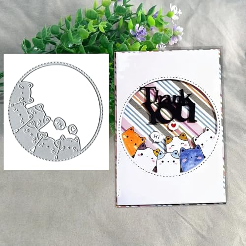 Runde Metall-Stanzformen mit Katzenrahmen, Katzenhintergrund, Papierkarten, Stanzschablonen für DIY, Prägung, Kartenherstellung, Buchanhänger, dekorative Papierschablonen, Scrapbooking von Anxendong