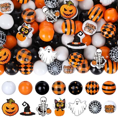 AnyDesign 220 Stück Halloween-Holzperlen, 14 Stile, Holz, lose Perlen, Orange, Schwarz, Kürbis, Geisterförmige Perlen für Halloween, abgestuftes Tablett, Girlande, Bauernhaus, Dekoration, DIY Handwerk AnyDesign 220 Stück Halloween-Holzperlen, 14 Stile, Holz, lose Perlen, Orange, Schwarz, Kürbis, Geisterförmige Perlen für Halloween, abgestuftes Tablett, Girlande, Bauernhaus, Dekoration, DIY Handwerk von AnyDesign