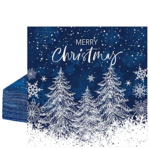 AnyDesign 80 Stück Merry Christmas Papierservietten Blau Weiß Weihnachtsbaum Cocktailservietten Einweg-Party-Getränke-Servietten für Weihnachten Neujahr Winter Urlaub Dinner Party Zubehör 6.5x6.5 Zoll von AnyDesign