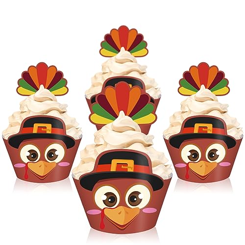 AnyDesign Cupcake-Förmchen und Kuchenaufsätze, Set mit Truthahnfedern, Cupcake-Picks, Truthahn-Cupcake-Einlagen, niedliche Cupcake-Halter für Herbst, Erntedankfest, Partyzubehör, Dessert-Dekoration, AnyDesign Cupcake-Förmchen und Kuchenaufsätze, Set mit Truthahnfedern, Cupcake-Picks, Truthahn-Cupcake-Einlagen, niedliche Cupcake-Halter für Herbst, Erntedankfest, Partyzubehör, Dessert-Dekoration, von AnyDesign