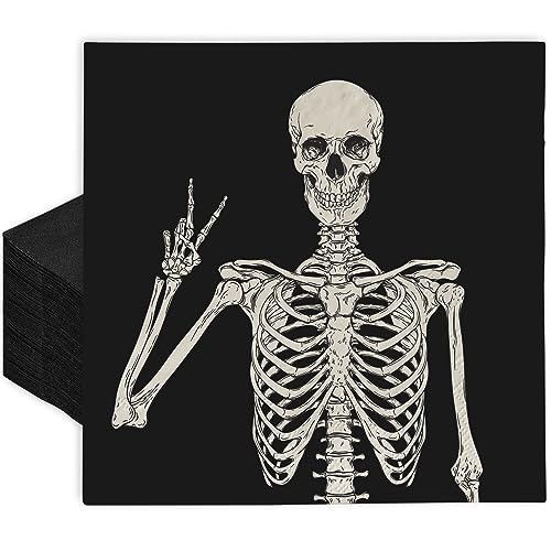 Grehge Papierservietten mit Totenkopf-Motiv, Einweg-Servietten, Halloween-Skelett-Servietten, Lächeln, Totenkopf-Dekor von AnyDesign