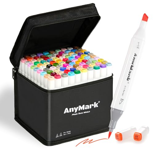 AnyMark Alkohol Marker Pinselspitze, 100 + 1 Farben, Doppelspitze mit Brush und Meißel, alkoholbasierte Marker Set mit Etui für Künstler, Zeichnen, Färben AnyMark Alkohol Marker Pinselspitze, 100 + 1 Farben, Doppelspitze mit Brush und Meißel, alkoholbasierte Marker Set mit Etui für Künstler, Zeichnen, Färben von AnyMark