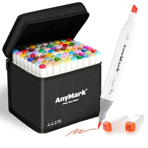 AnyMark Alkohol Marker Pinselspitze, 80 + 1 Farben, Doppelspitze mit Brush und Meißel, alkoholbasierte Marker Set mit Etui für Künstler, Zeichnen, Färben AnyMark Alkohol Marker Pinselspitze, 80 + 1 Farben, Doppelspitze mit Brush und Meißel, alkoholbasierte Marker Set mit Etui für Künstler, Zeichnen, Färben von AnyMark