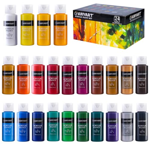 Anyart Acrylfarben Set 24 Farben je 59ml Acrylic Acryl Paint für Leinwand Papier Stein Holz Keramik Stoffe Wasserfest Lichtecht Schnell Trocknend Maler Künstler Anyart Acrylfarben Set 24 Farben je 59ml Acrylic Acryl Paint für Leinwand Papier Stein Holz Keramik Stoffe Wasserfest Lichtecht Schnell Trocknend Maler Künstler von Anyart