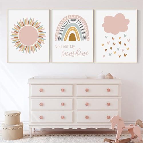 3er Set Poster Kinderzimmer Deko Regenbogen Wolken Bilder Ohne Rahmen Wandbilder für Jungen Mädchen Wohnzimmer Schlafzimmer Wanddeko (A,30 x 40 cm) von Anyhot
