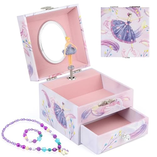 Anyiner Schmuckschatulle mit Spieluhr, Kinder-Schmuckkästchen Musikkästchen mit sich drehenden Ballerina, Schmuckkästchen Mädchen Geburtstagsgeschenk für Kinder von 3-10 Jahren (Rosa Ballerina) von Anyiner