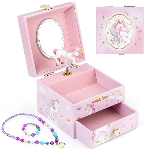 Anyiner Schmuckschatulle mit Spieluhr, Kinder-Schmuckkästchen Musikkästchen mit sich drehenden Ballerina, Schmuckkästchen Mädchen Geburtstagsgeschenk für Kinder von 3-10 Jahren (Stern Einhorn) von Anyiner
