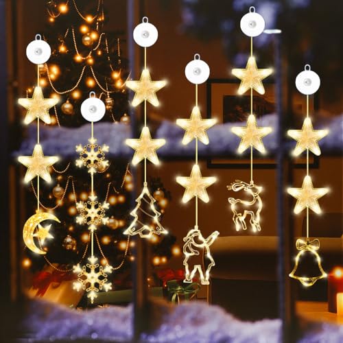 Anyingkai 6er Set LED Weihnachtsbeleuchtung Fenster, Saugnapf Lichter, Fensterbeleuchtung , Hängend Fensterlicht, Fensterdeko Weihnachten von Anyingkai