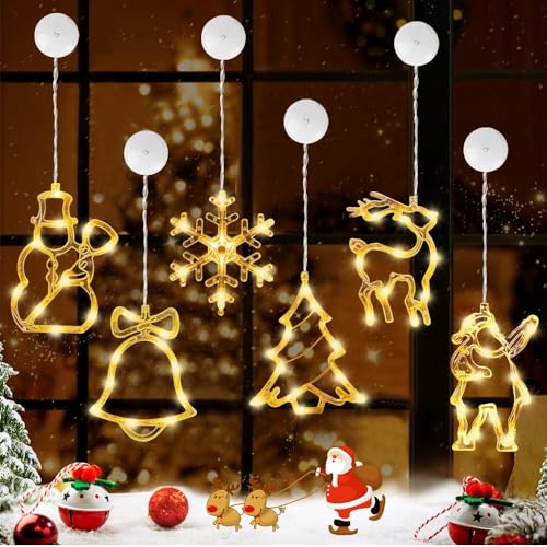Anyingkai 6er Set LED Weihnachtsbeleuchtung Fenster,LED Saugnapf Weihnachten Lichter,Weihnachts Fensterbeleuchtung Set,Fensterdeko Hängend Fensterlicht,LED Fensterdeko Weihnachten von Anyingkai