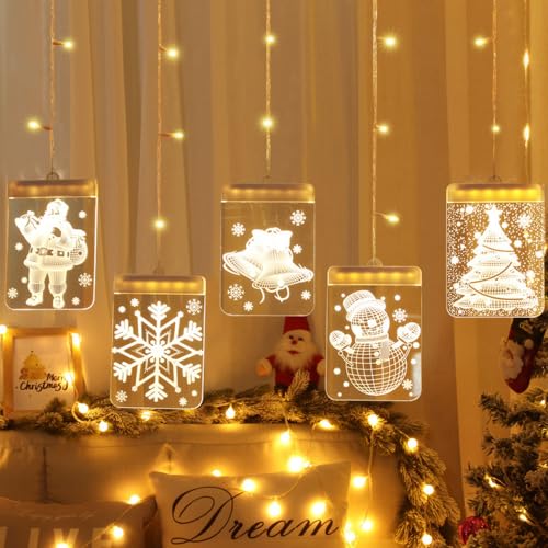 Anyingkai LED Lichtervorhang Fenster 1.5m,LED Weihnachtsbeleuchtung Fenster,Fensterdeko Hängend Fensterlicht,Weihnachts Fensterbeleuchtung Set,LED Fensterdeko Weihnachten von Anyingkai