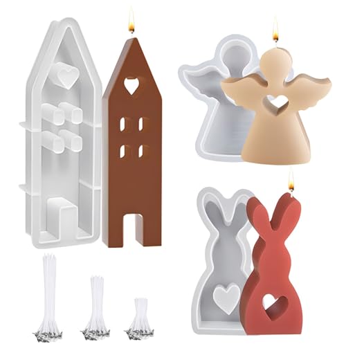 Kerzenform Silikon für Ostern - Kaninchen, Haus Mit Fenster, Engel Gießformen - Silikonformen zum Kerzen Gießen (B) von Anyingkai